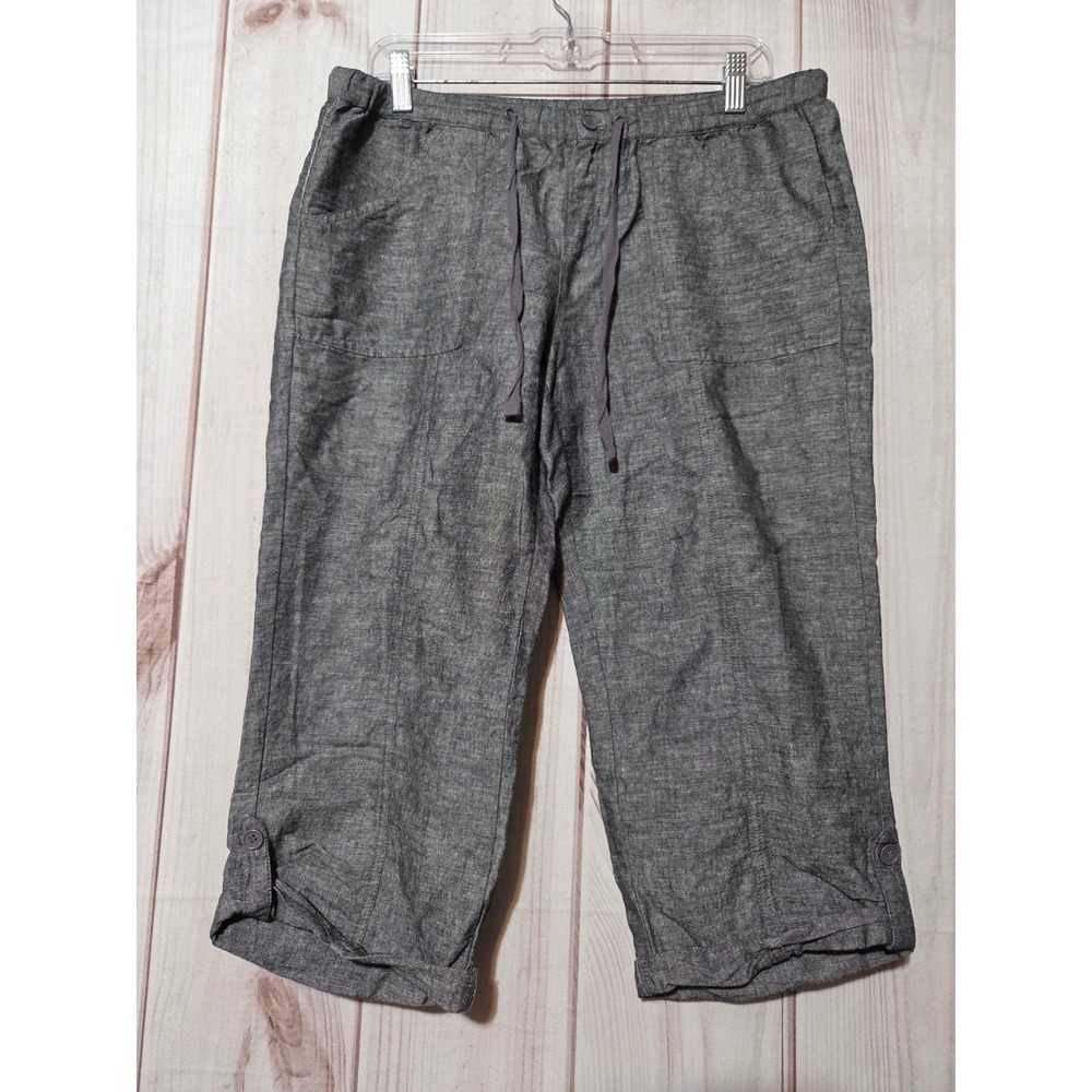 New York &‎ Company Gray Linen Blend Drawstring Crop Pants Capris Womens Small